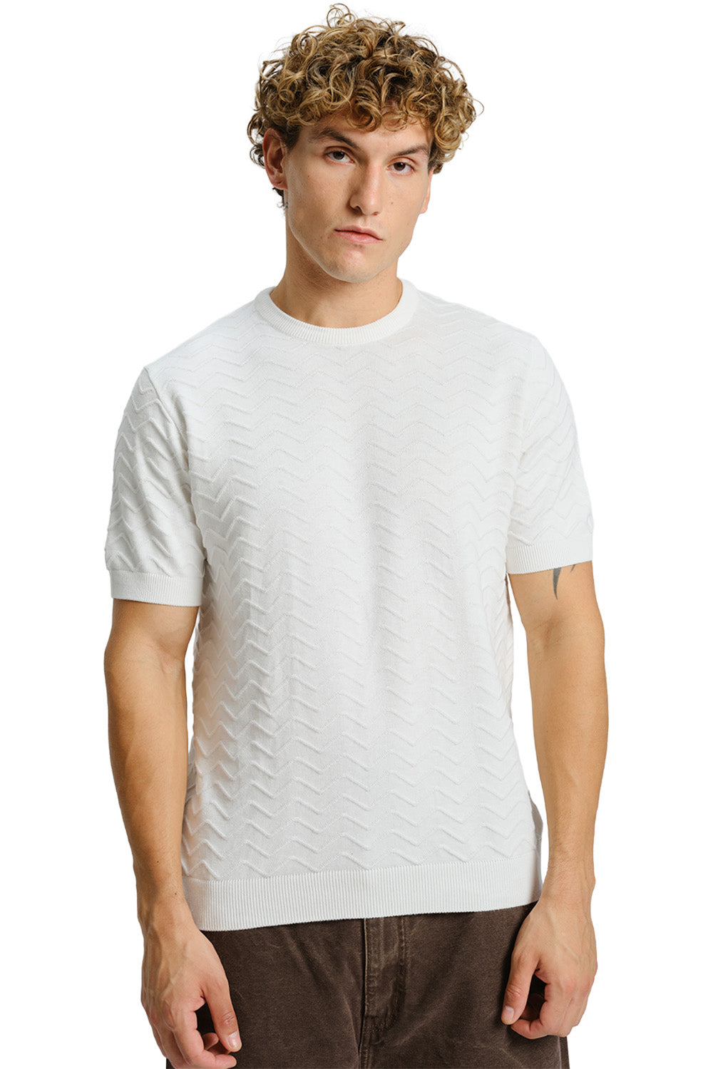 Zigzag White Knit T-shirt