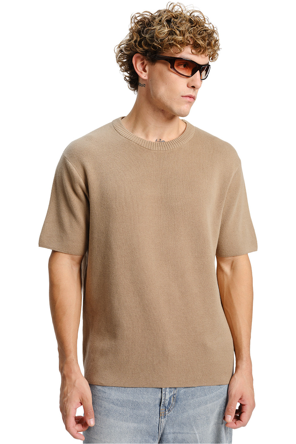 Beige Relaxed Fit Knit T-shirt
