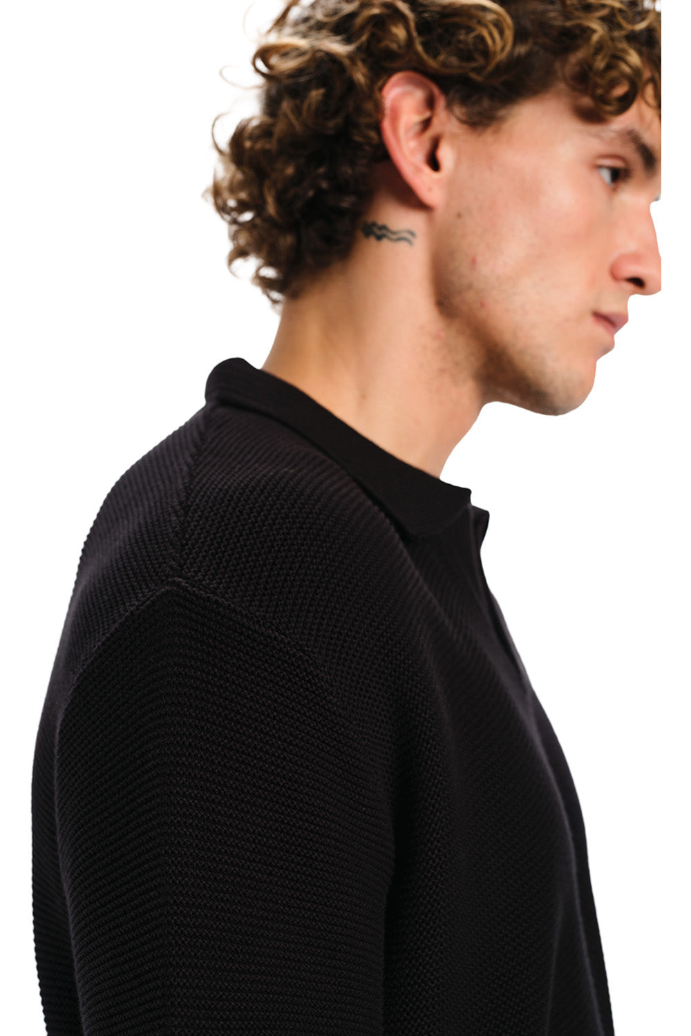 Black Knit Double Textured Polo T-shirt