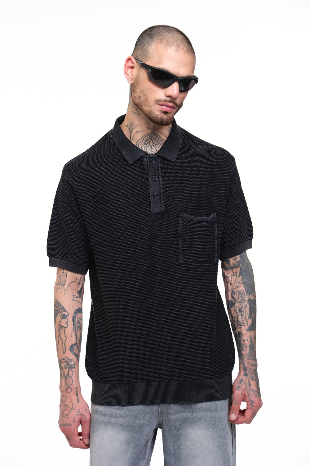 Ash Grey Faded Knit Premium Polo