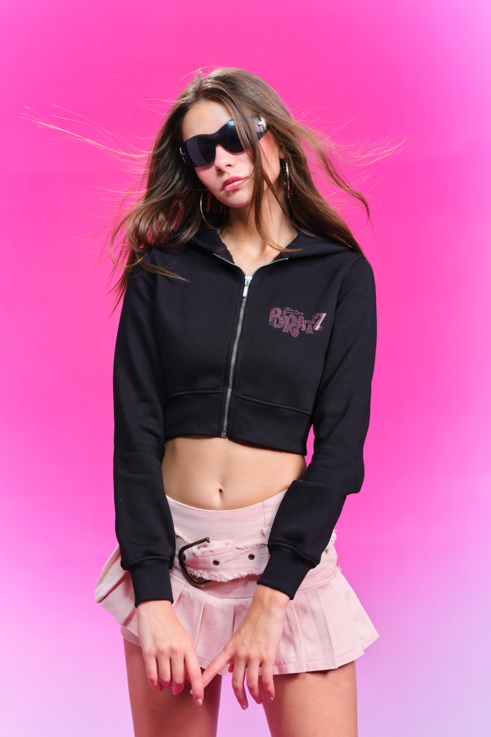 Bratz Dolled Rhinestone Black Crop Zipper