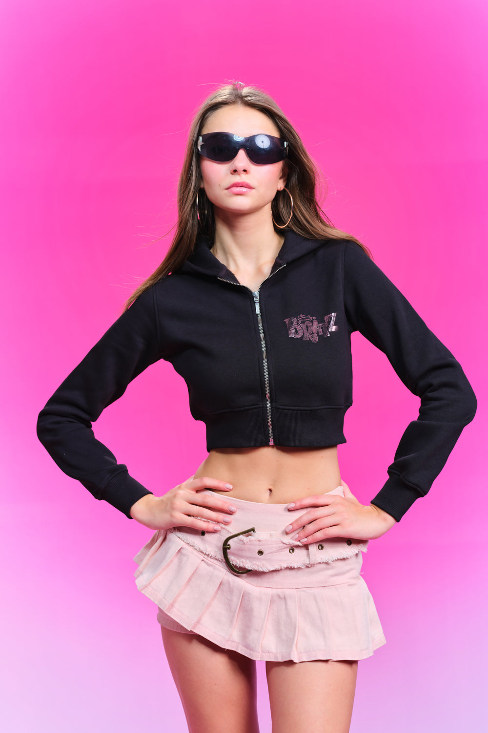 Bratz Dolled Rhinestone Black Crop Zipper