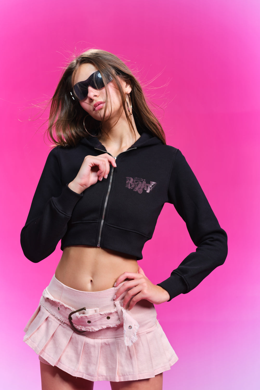 Bratz Dolled Rhinestone Black Crop Zipper