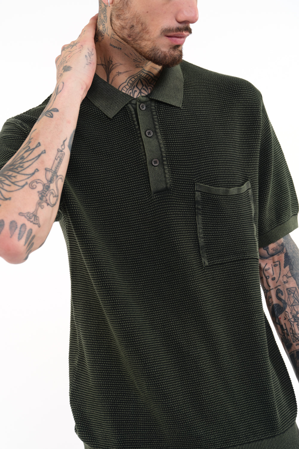 Olive Green Faded Knit Premium Polo