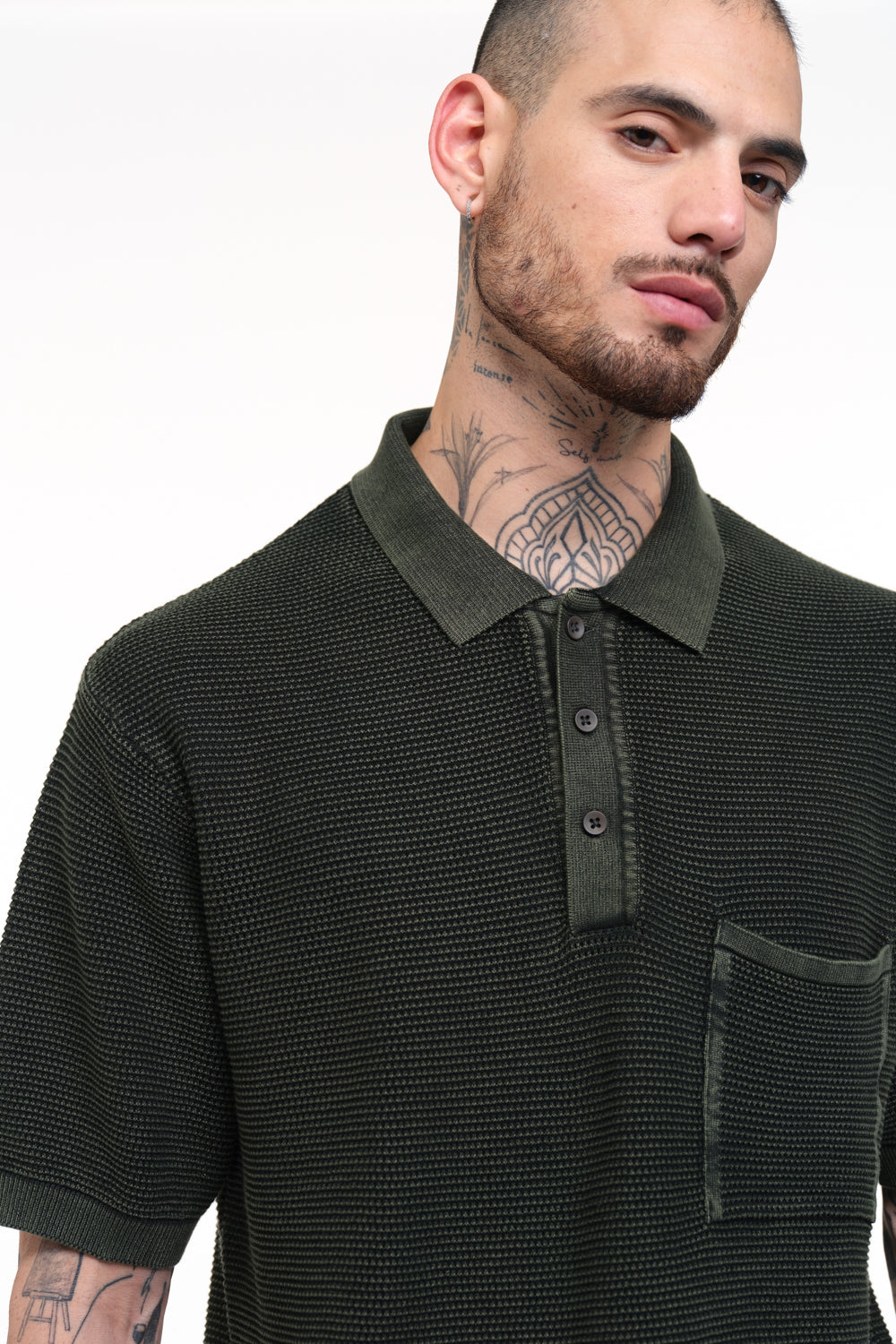 Olive Green Faded Knit Premium Polo