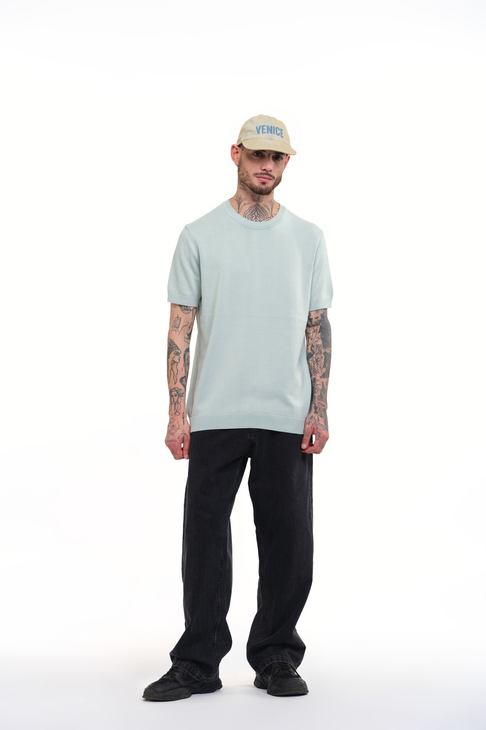 Pastel Green Knit Round Neck T-shirt