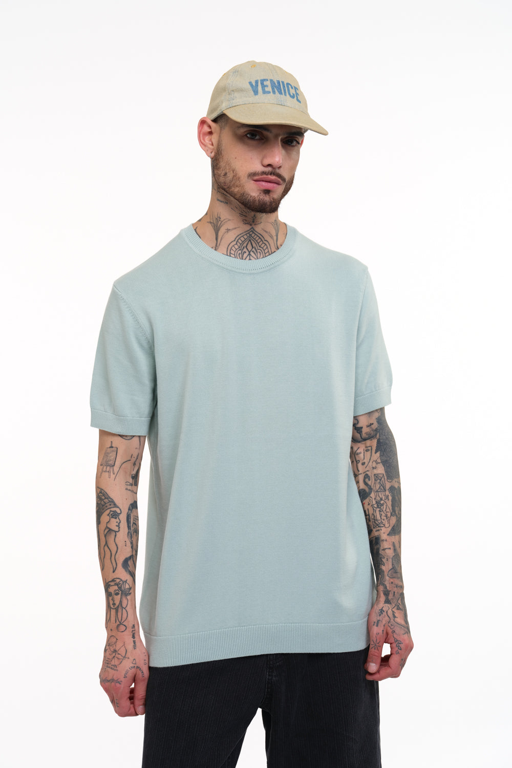 Pastel Green Knit Round Neck T-shirt