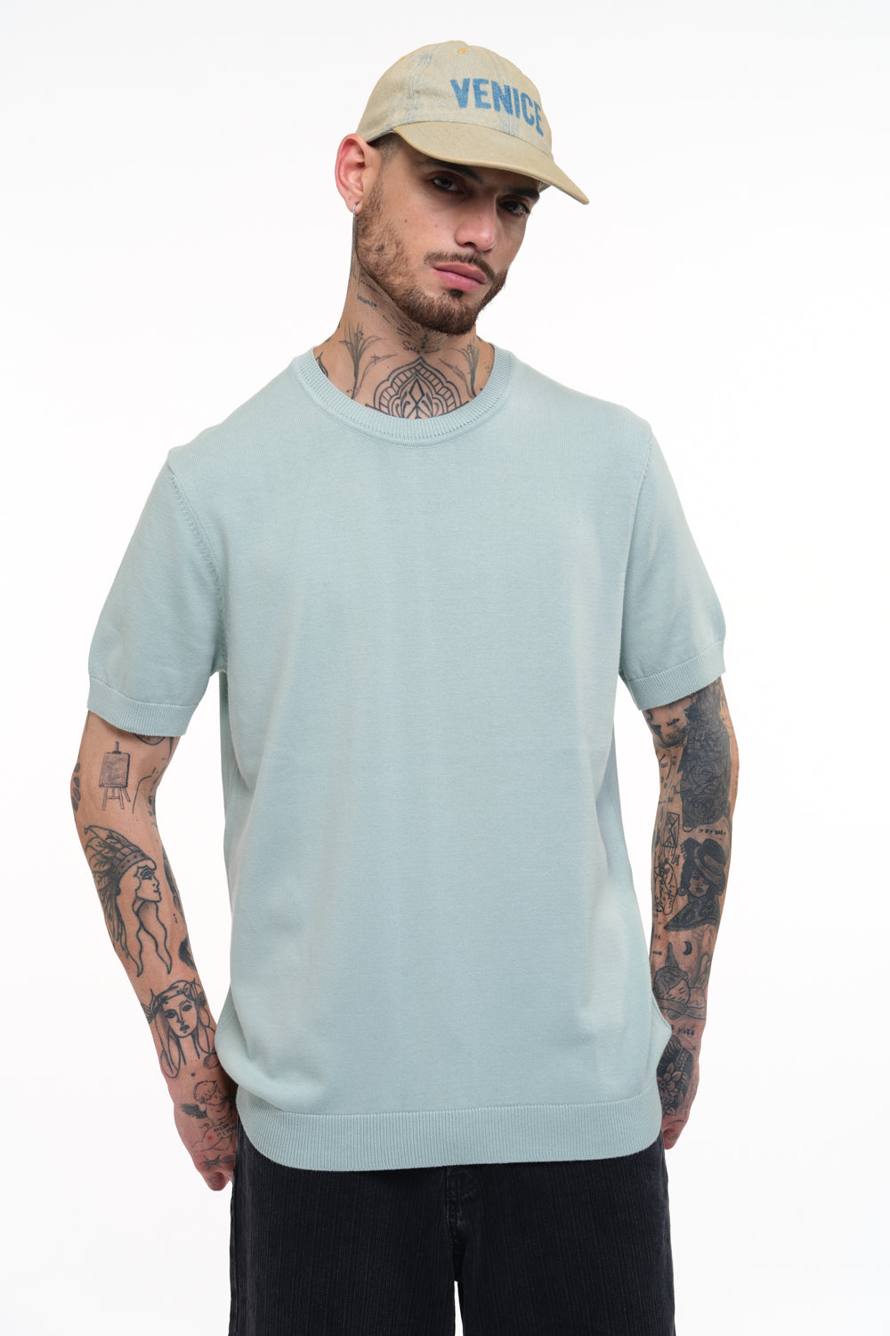 Pastel Green Knit Round Neck T-shirt