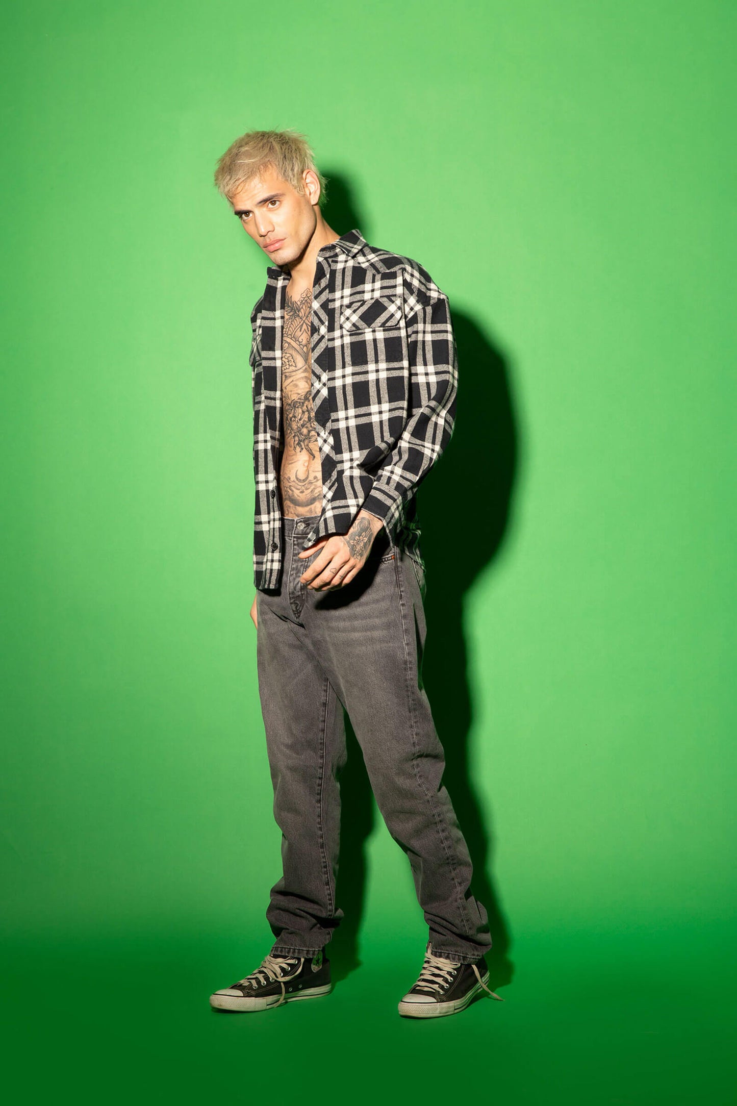 Black & White Checkered Plaid Oversized Shirt