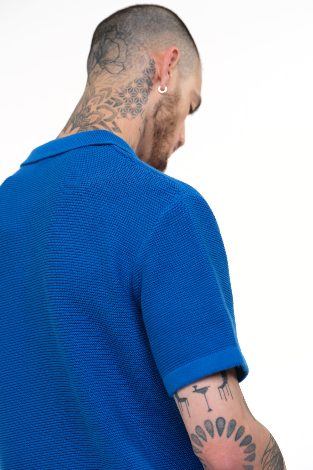 Cobalt Blue Knit Textured Polo T-shirt