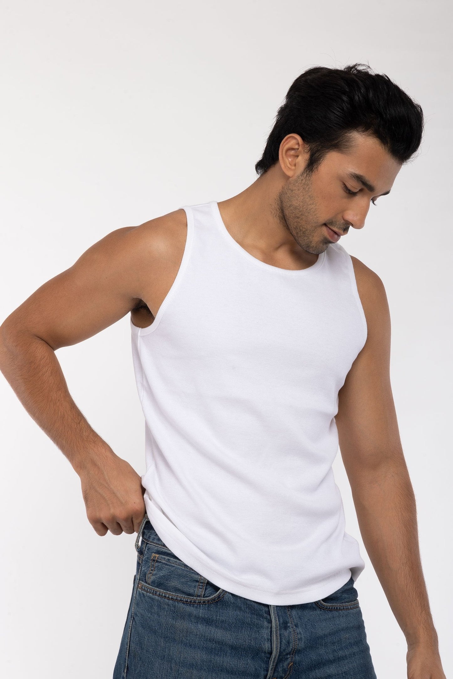 Men's White Ribbed Vest Tank