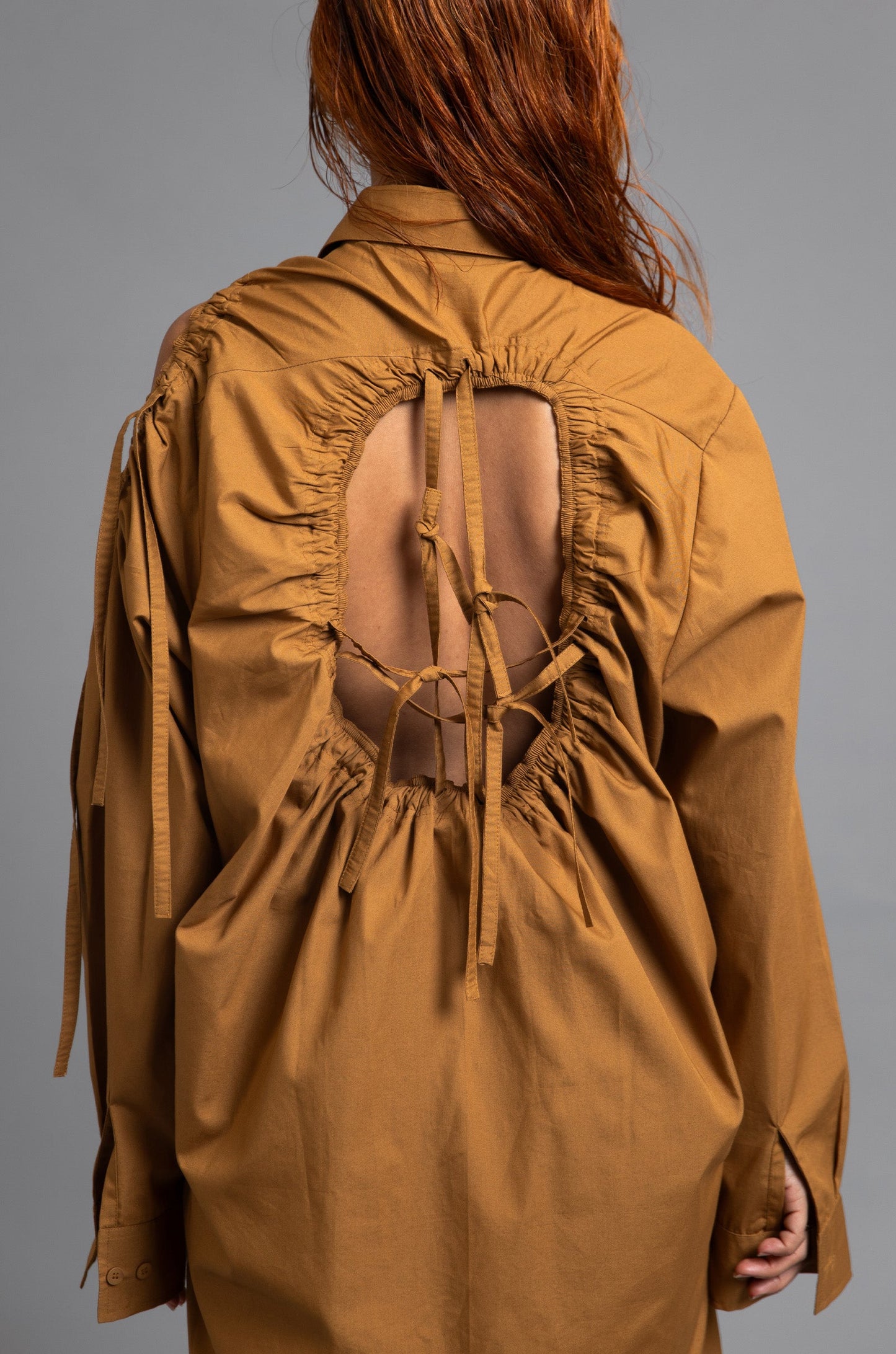 SuperHUEMN 'Sand' Multi - Crater Cutout Detail Shirt Dress (Cinnamon Brown)