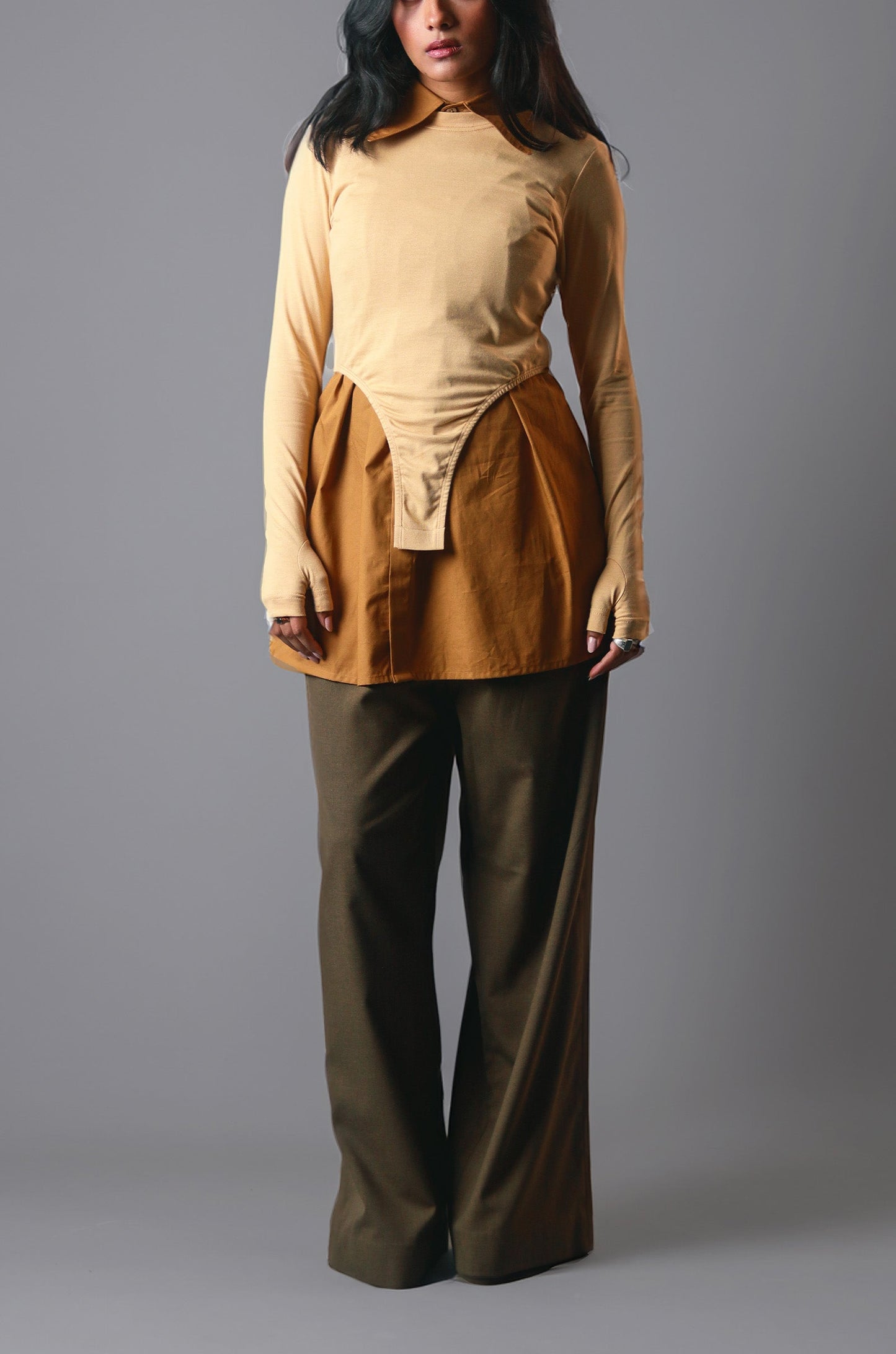 SuperHUEMN 'Sand' Crater Cutout Detail Shirt Dress (Cinnamon Brown)