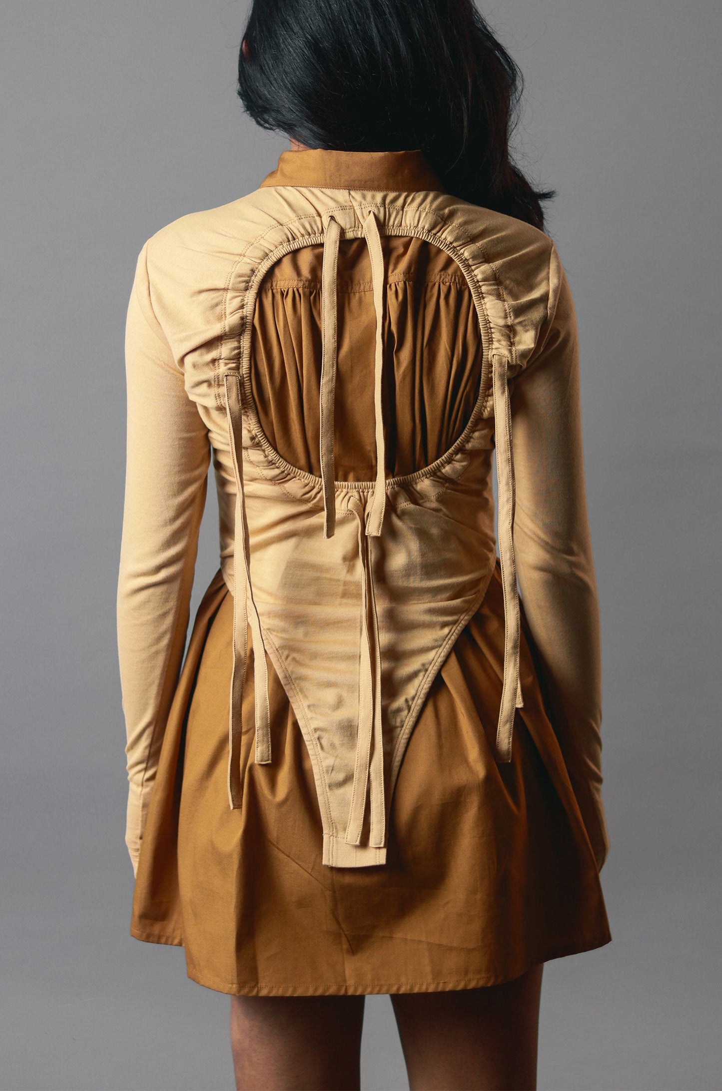 SuperHUEMN 'Sand' Crater Cutout Detail Shirt Dress (Cinnamon Brown)