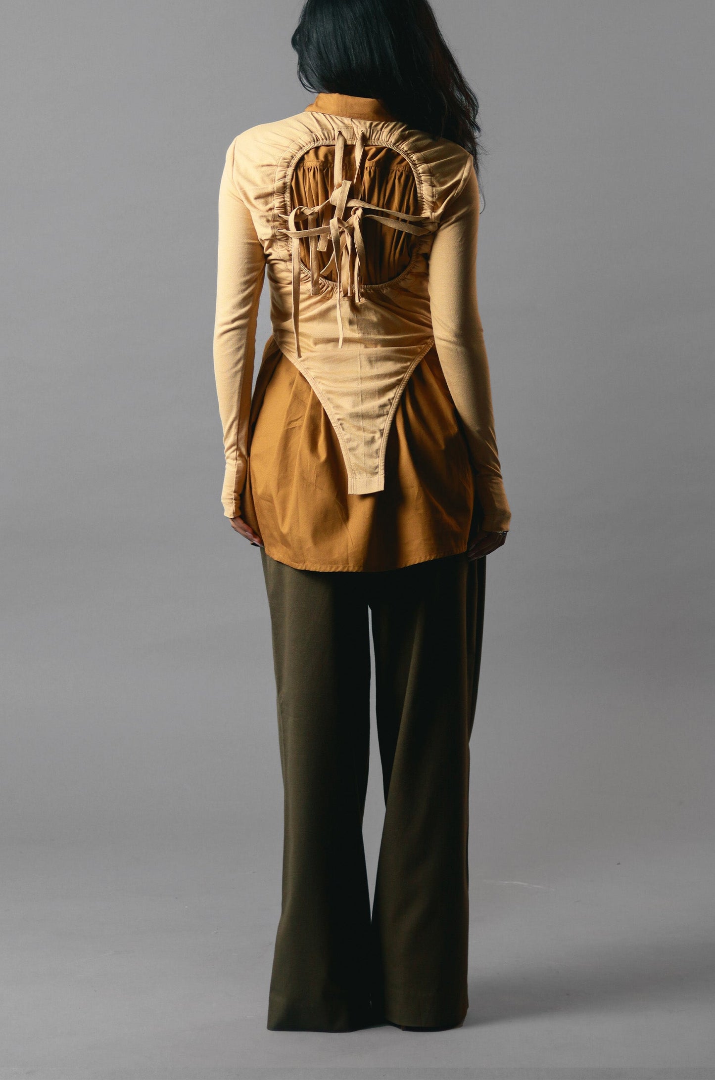 SuperHUEMN 'Sand' Crater Cutout Detail Shirt Dress (Cinnamon Brown)