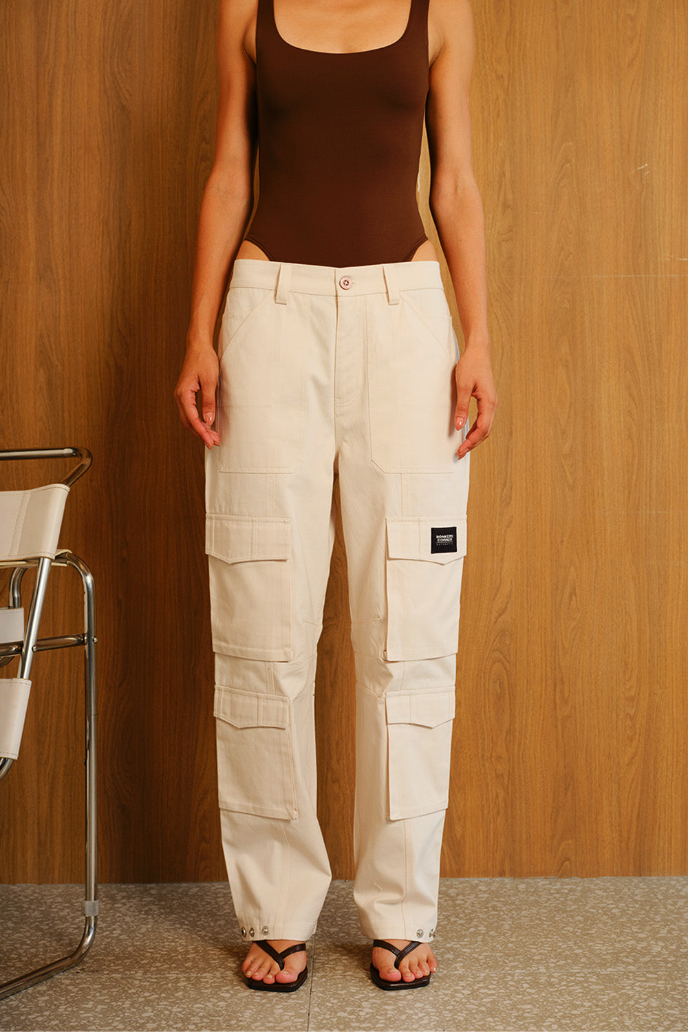 Cream 8 Pockets Cargo Pant