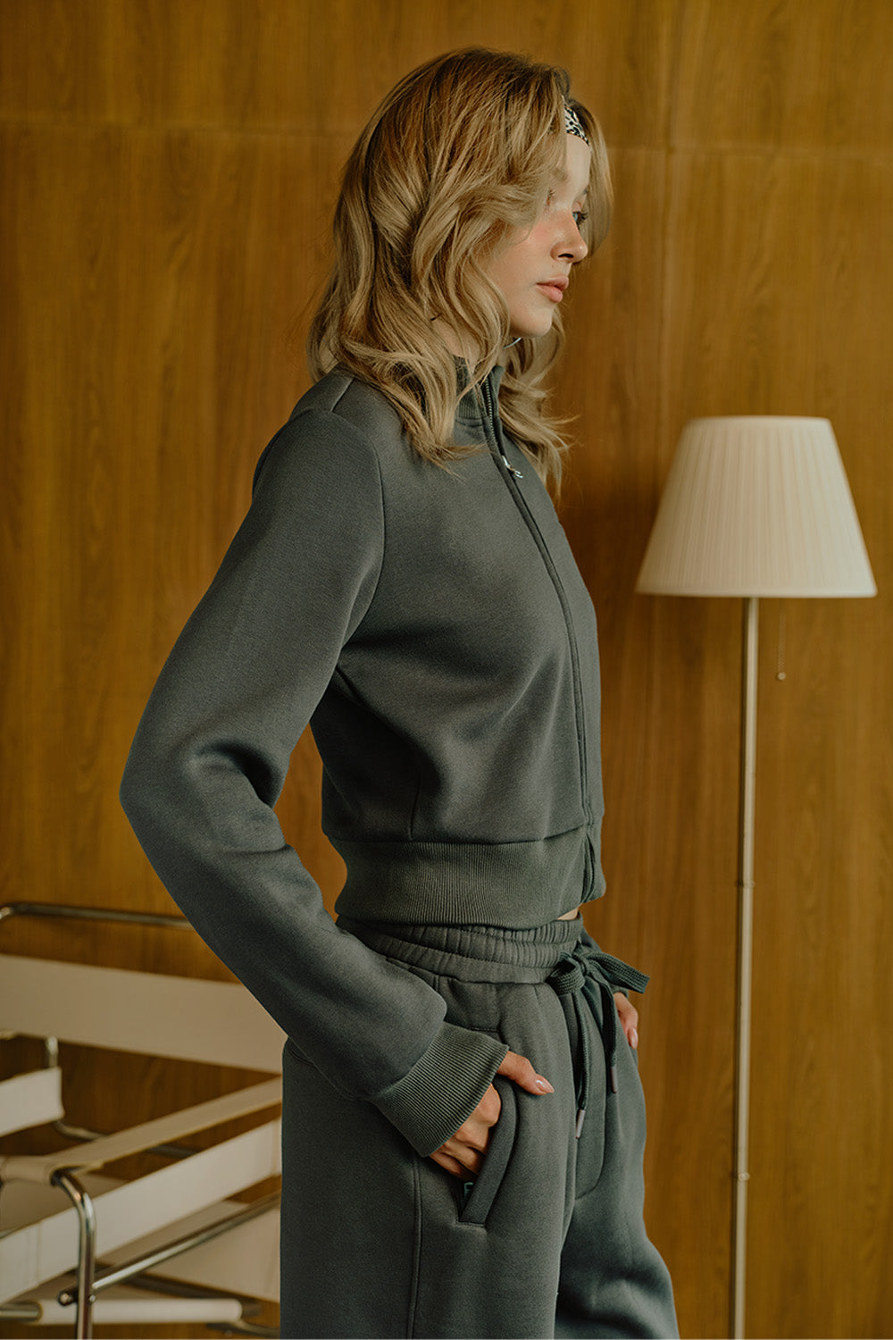 Fadeout Olive Crop Zipper Jacket