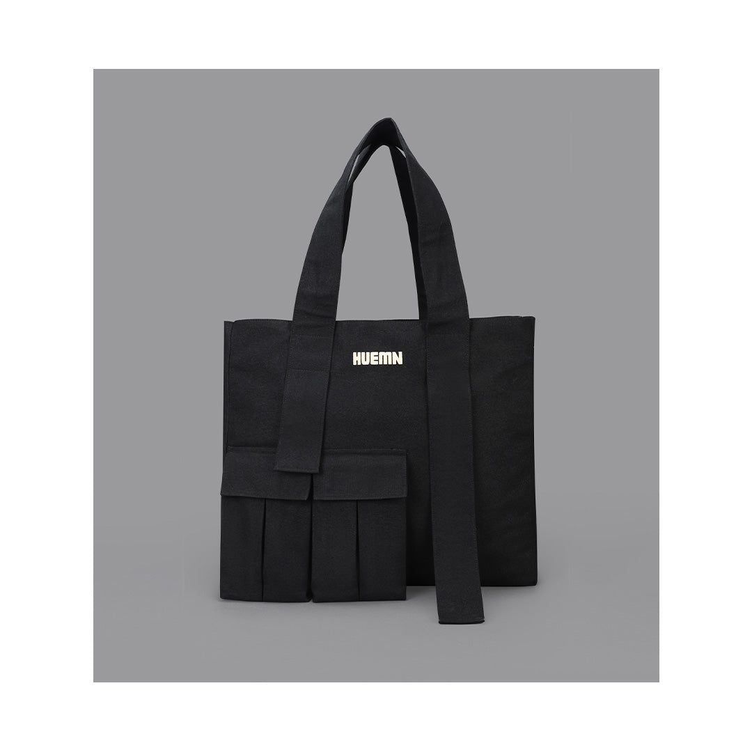 HUEMN Pocket Detailed Zippered Tote (Black)