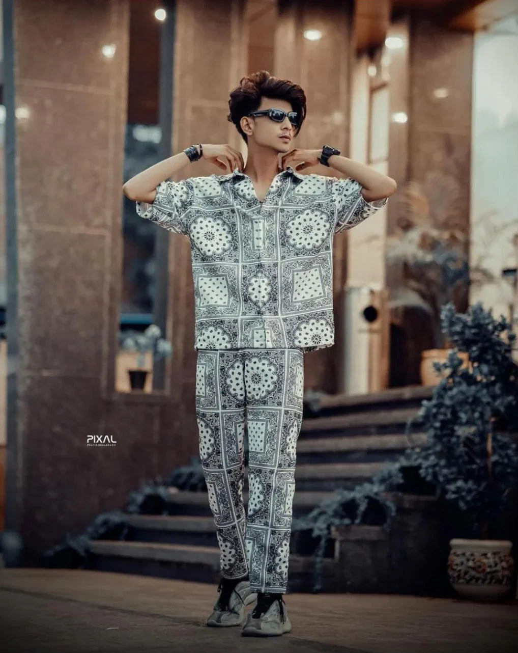 Men’s White Bandana Print Tracksuit – Oversized Luxe Streetwear Set - Prime Fitz