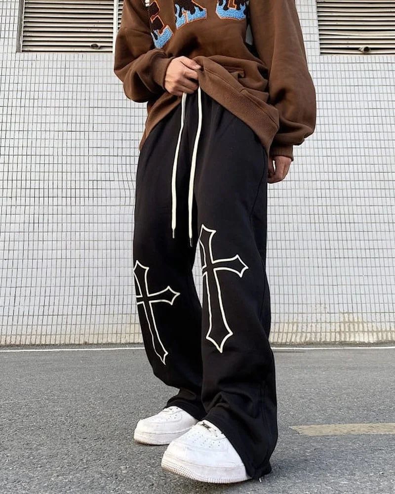 Aesthetic Cross Baggy Straight Fit Track Pants - Iconic Street Style - Prime Fitz