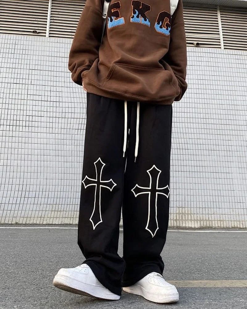 Aesthetic Cross Baggy Straight Fit Track Pants - Iconic Street Style - Prime Fitz