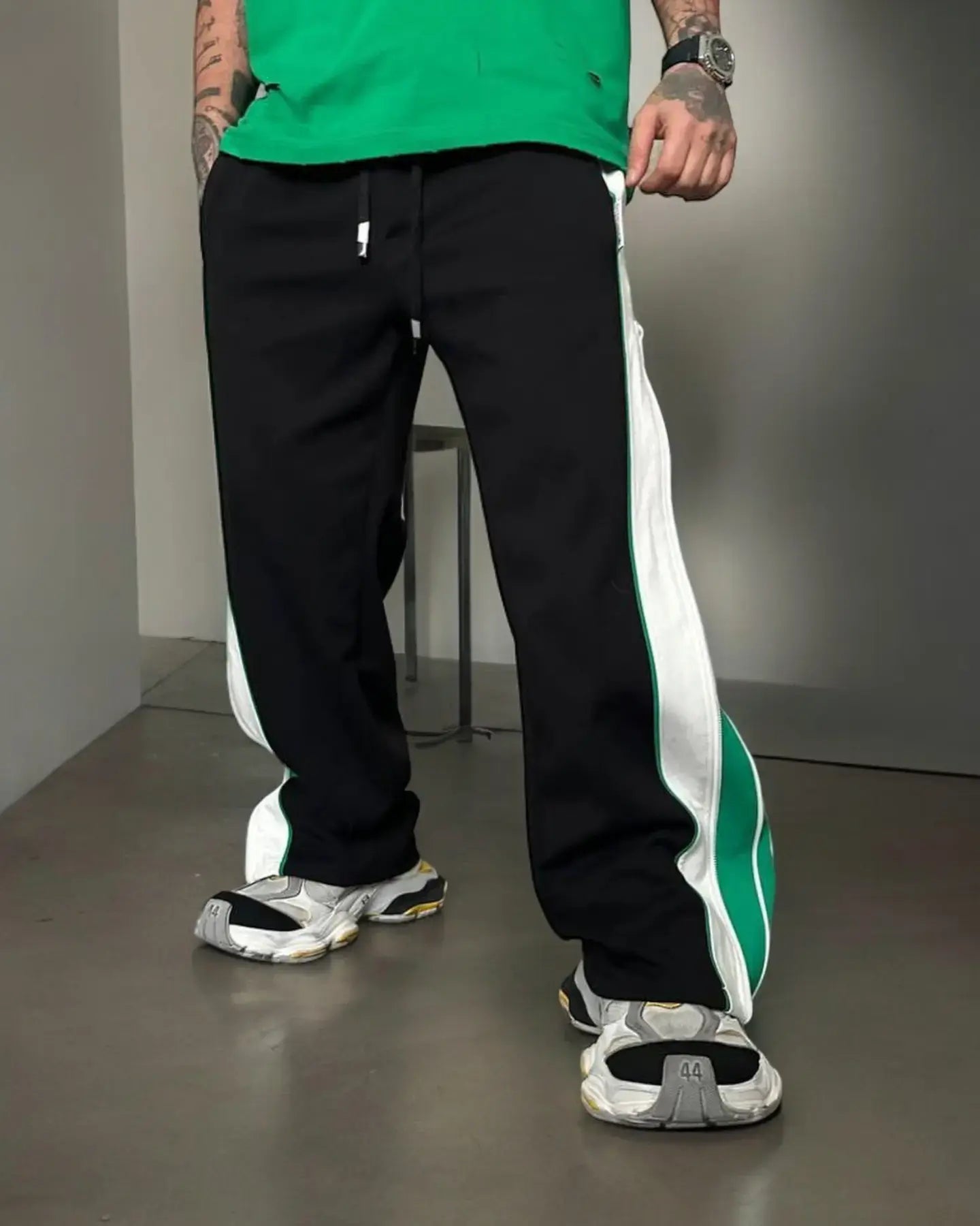 Green Double Zip Baggy Pants | 3-Way Versatile Wide-Leg Joggers - Prime Fitz