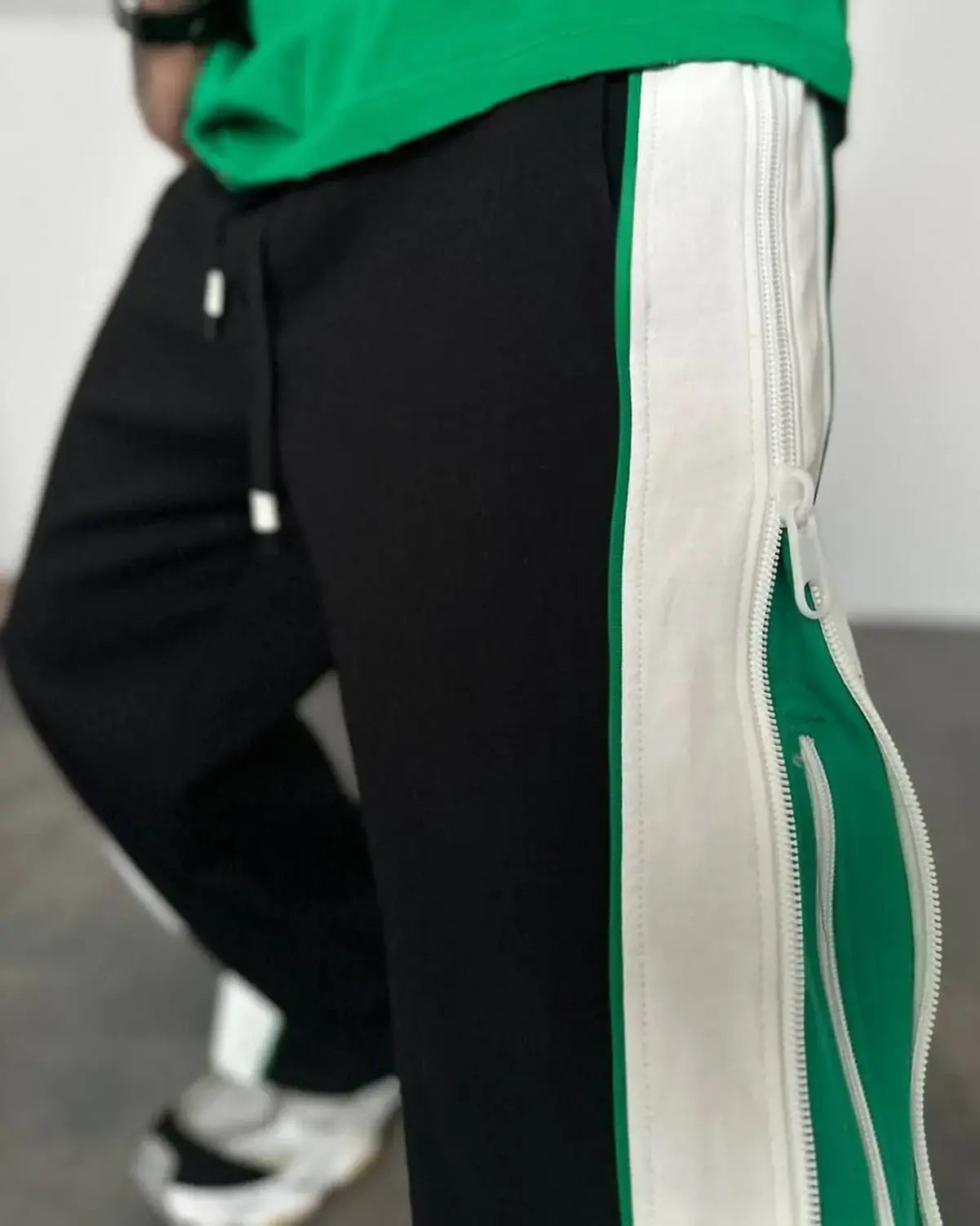 Green Double Zip Baggy Pants | 3-Way Versatile Wide-Leg Joggers - Prime Fitz