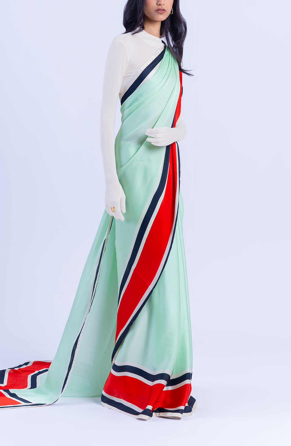 The Racer Stripe Sari (Mint)