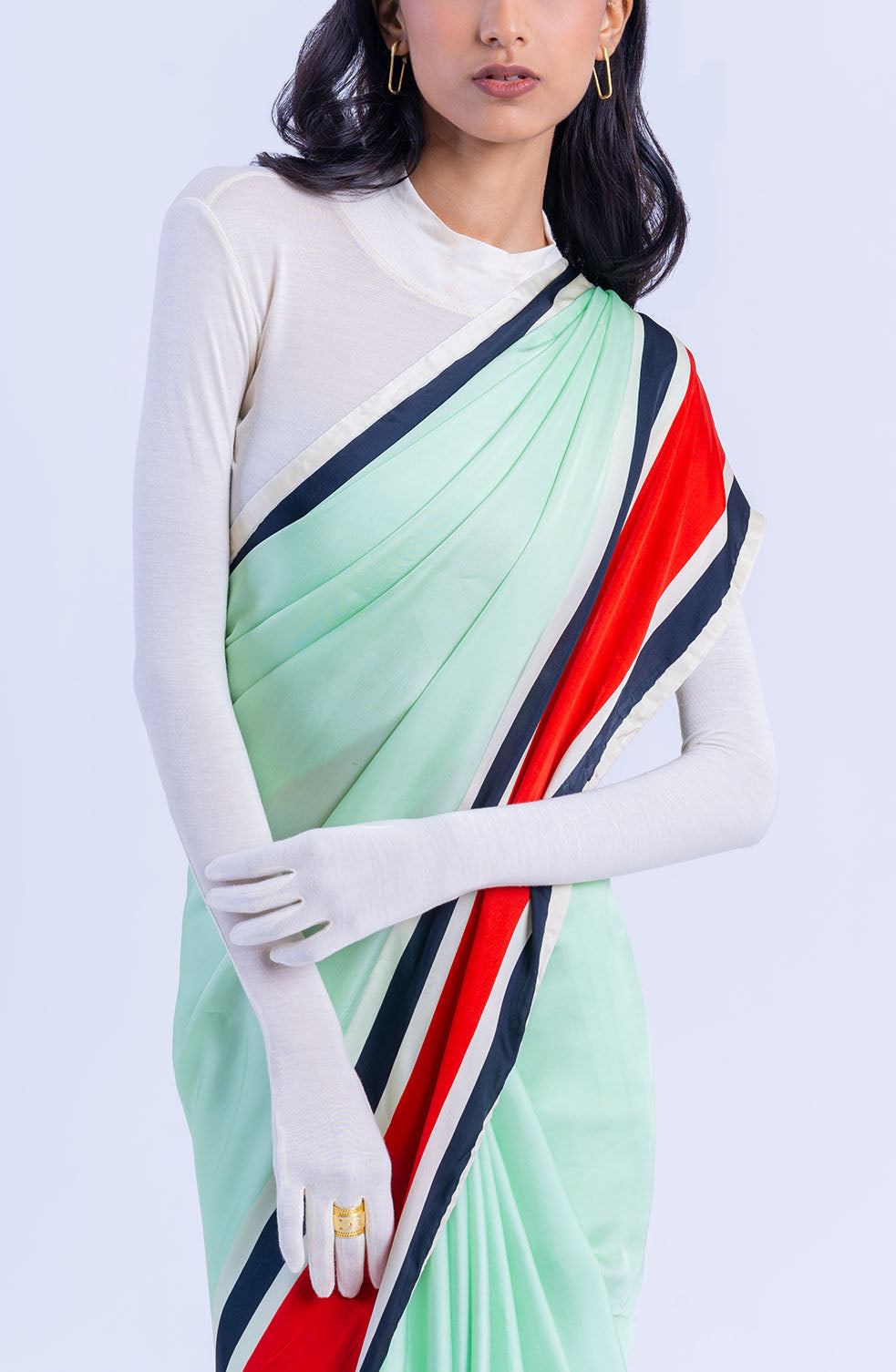 The Racer Stripe Sari (Mint)