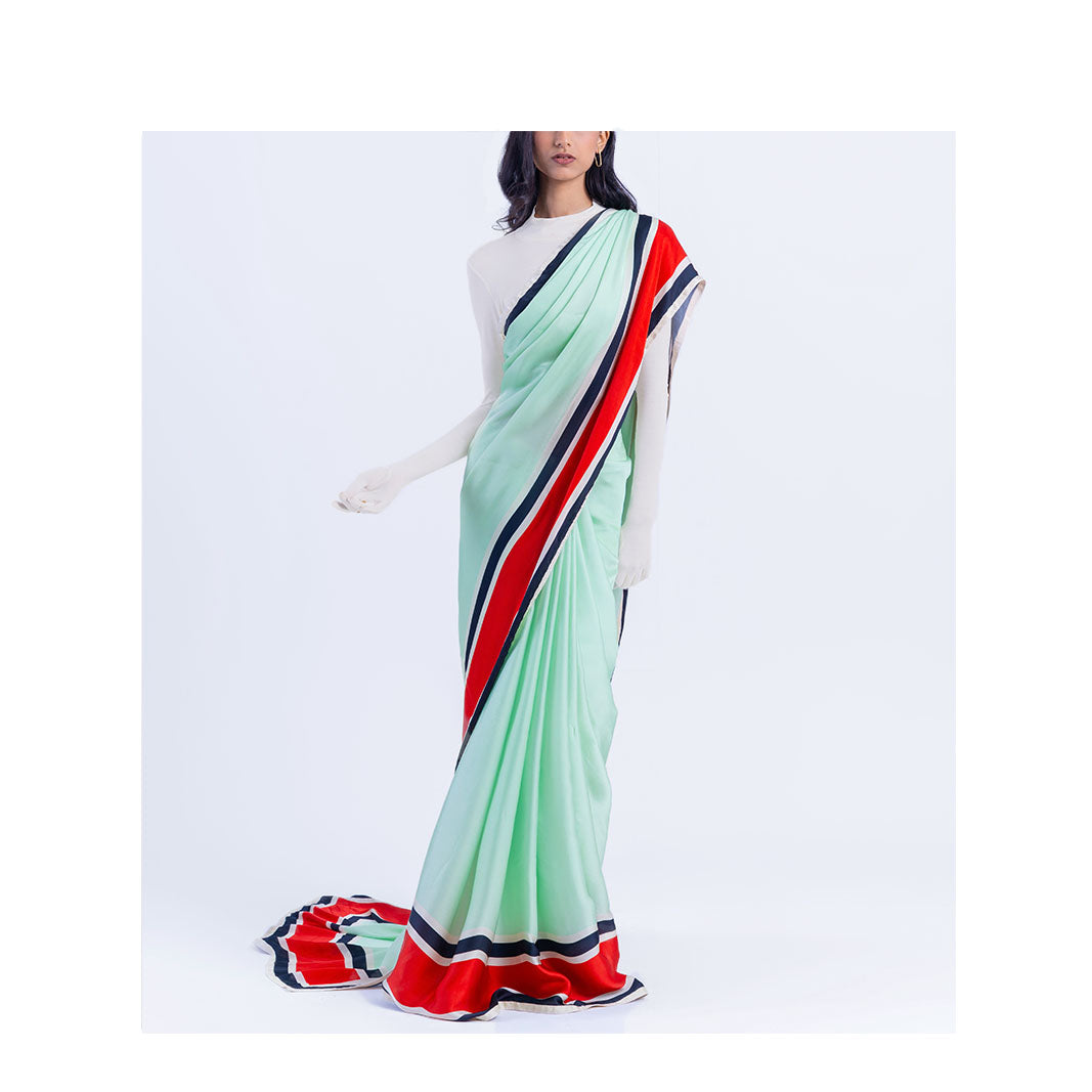 The Racer Stripe Sari (Mint)