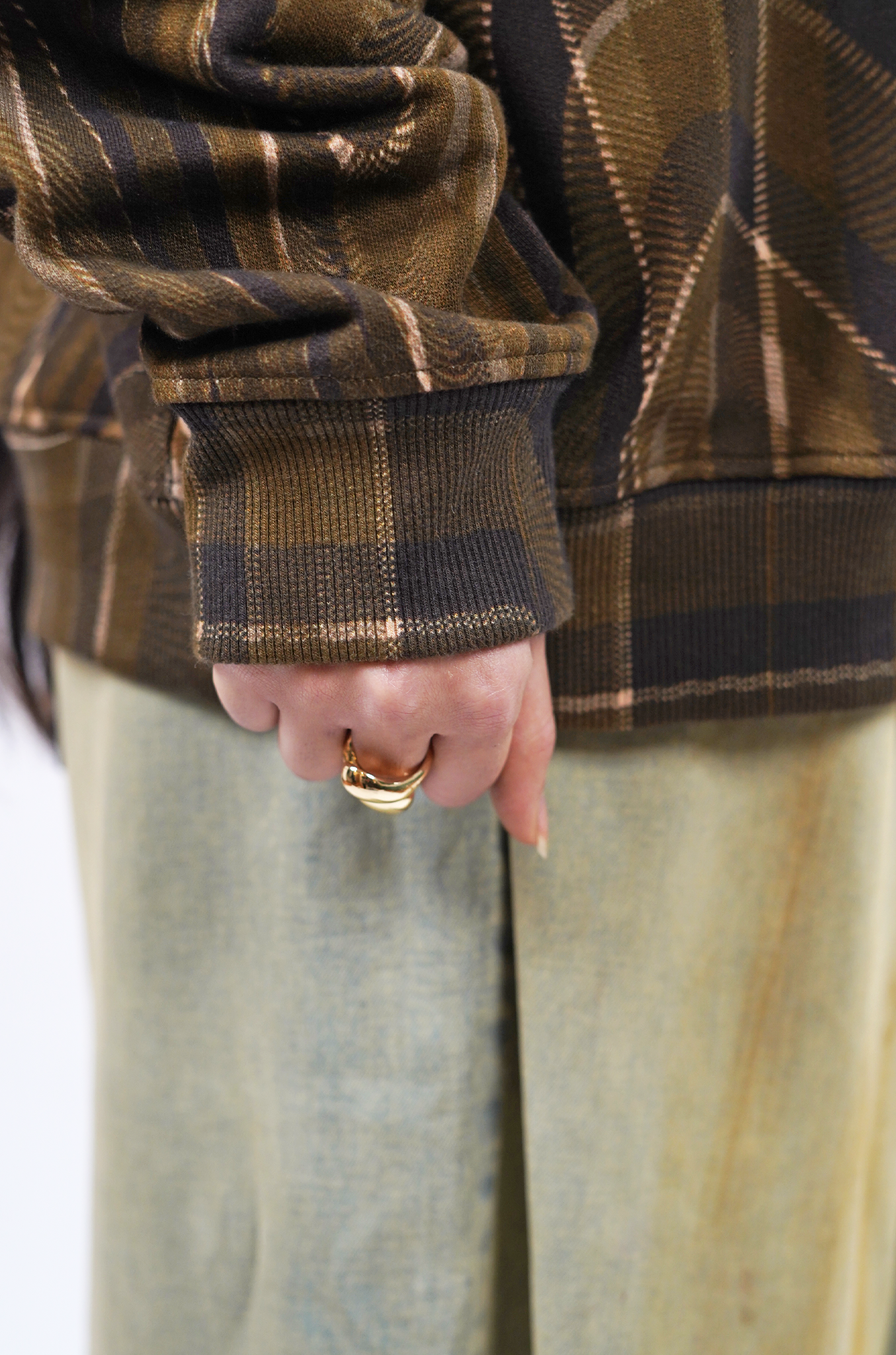 Oversized unisex hoodie in madras checks pattern (Brown)