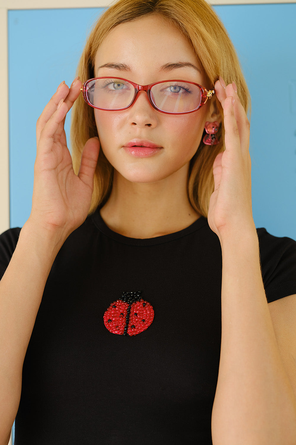 Ladybug Beaded Embroidery Baby Tee