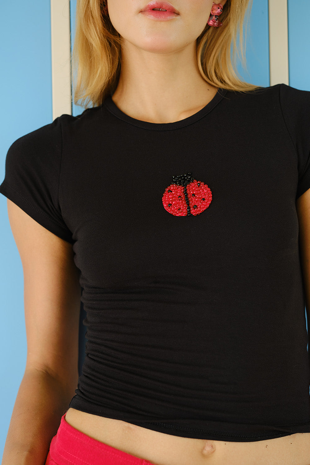 Ladybug Beaded Embroidery Baby Tee