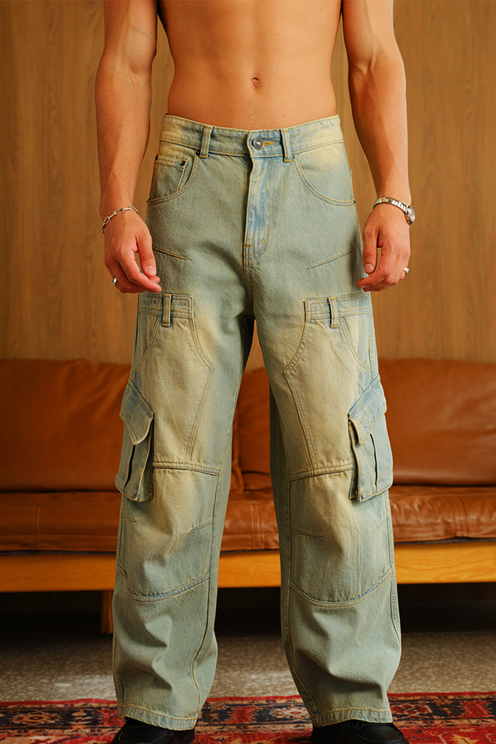 Light Wash Workwear Cargo Jeans