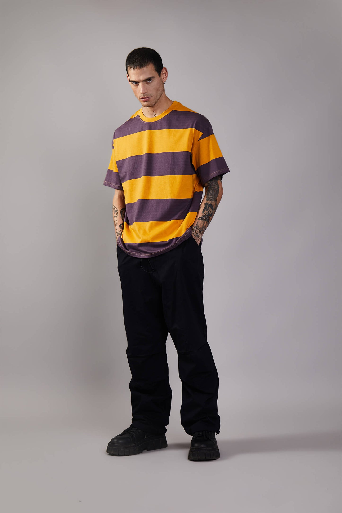 Musty Plum Striped Heavyweight Oversized T-Shirt