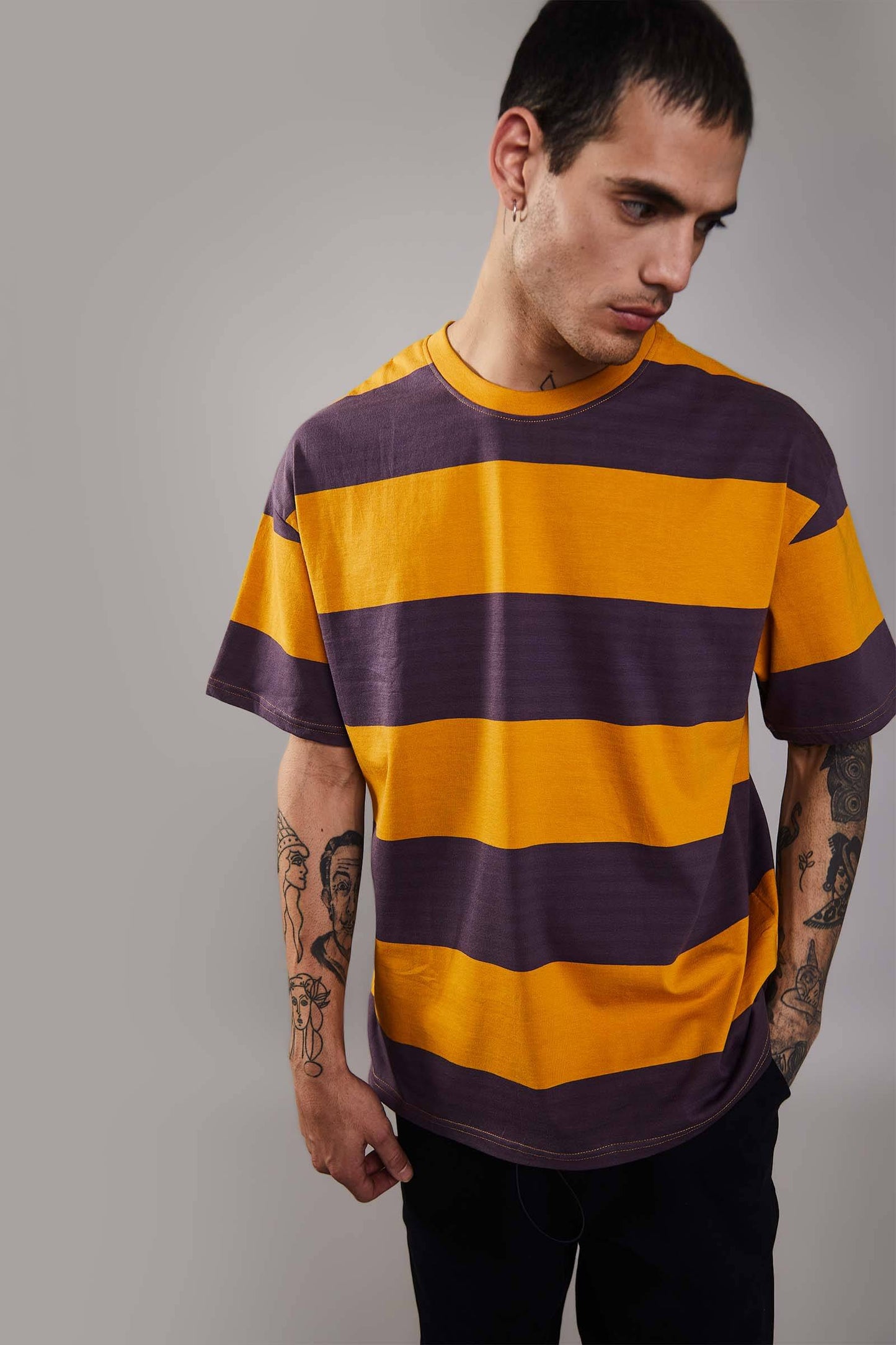 Musty Plum Striped Heavyweight Oversized T-Shirt