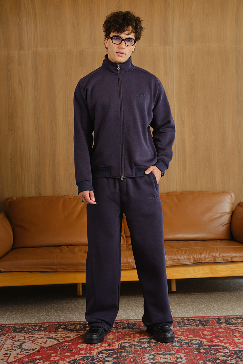 Blue Void High Neck Zipper Jacket