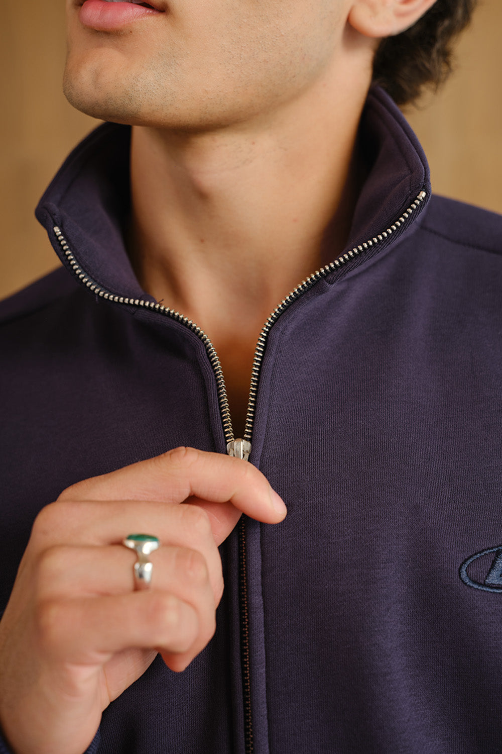 Blue Void High Neck Zipper Jacket