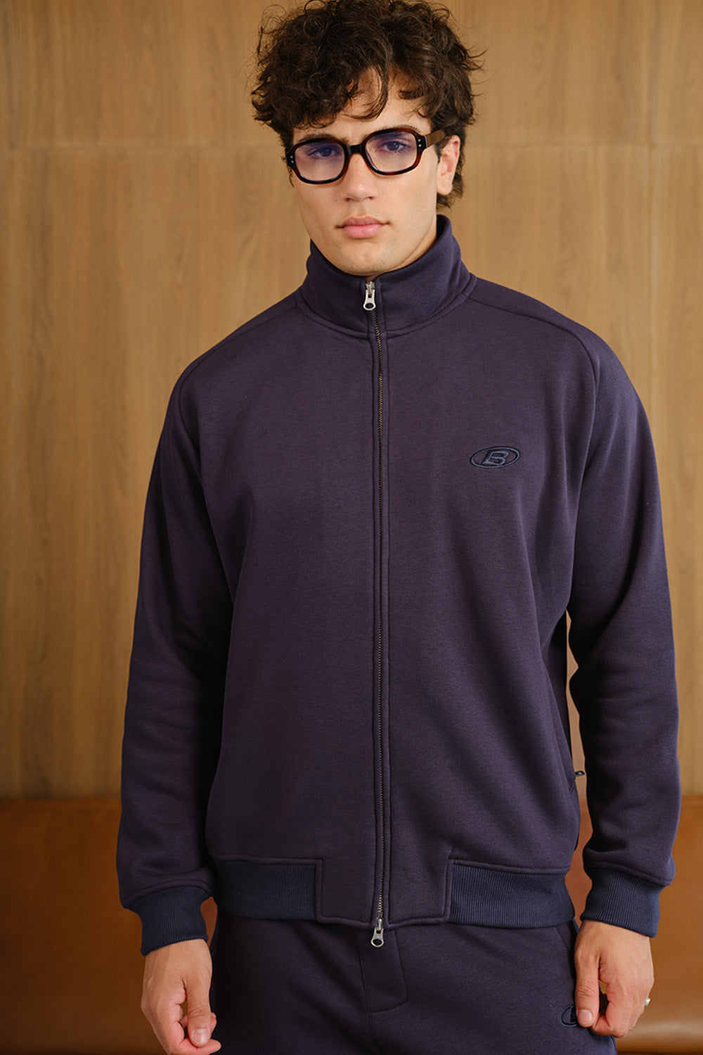 Blue Void High Neck Zipper Jacket