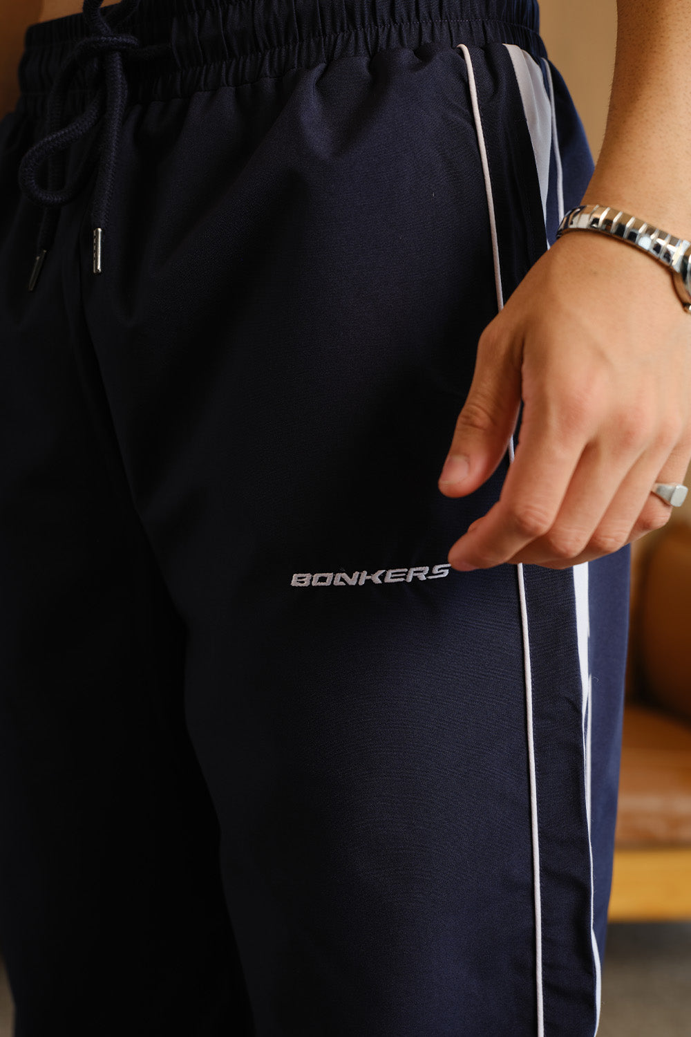 Navy Blue Tape Wide Leg Joggers