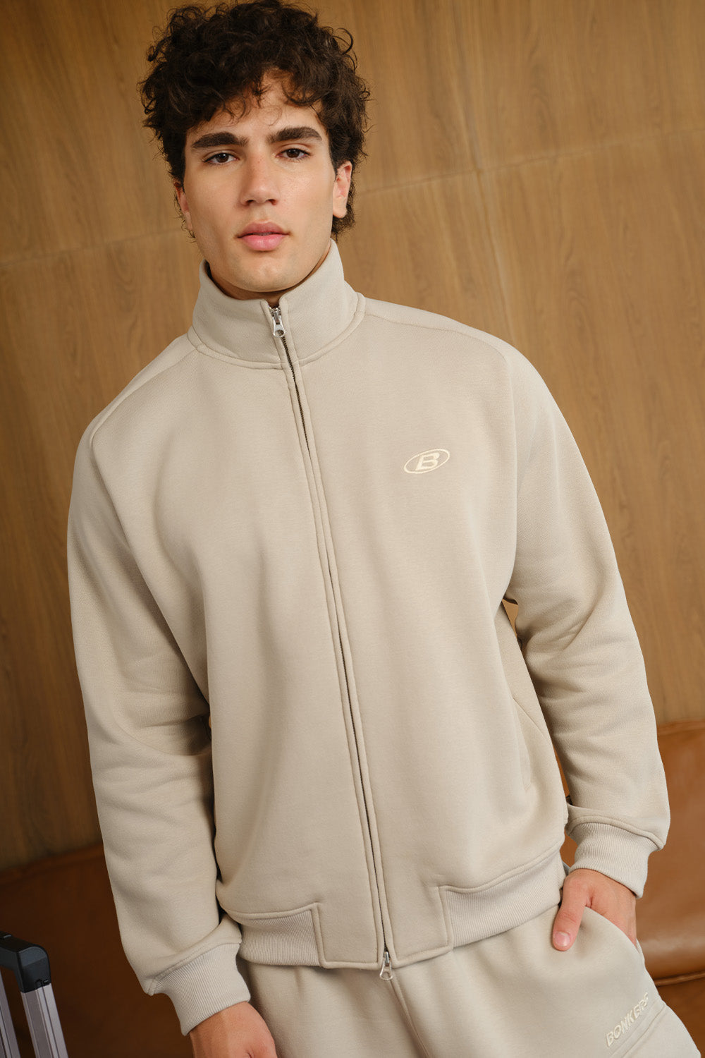 Oatmilk High Neck Zipper Jacket