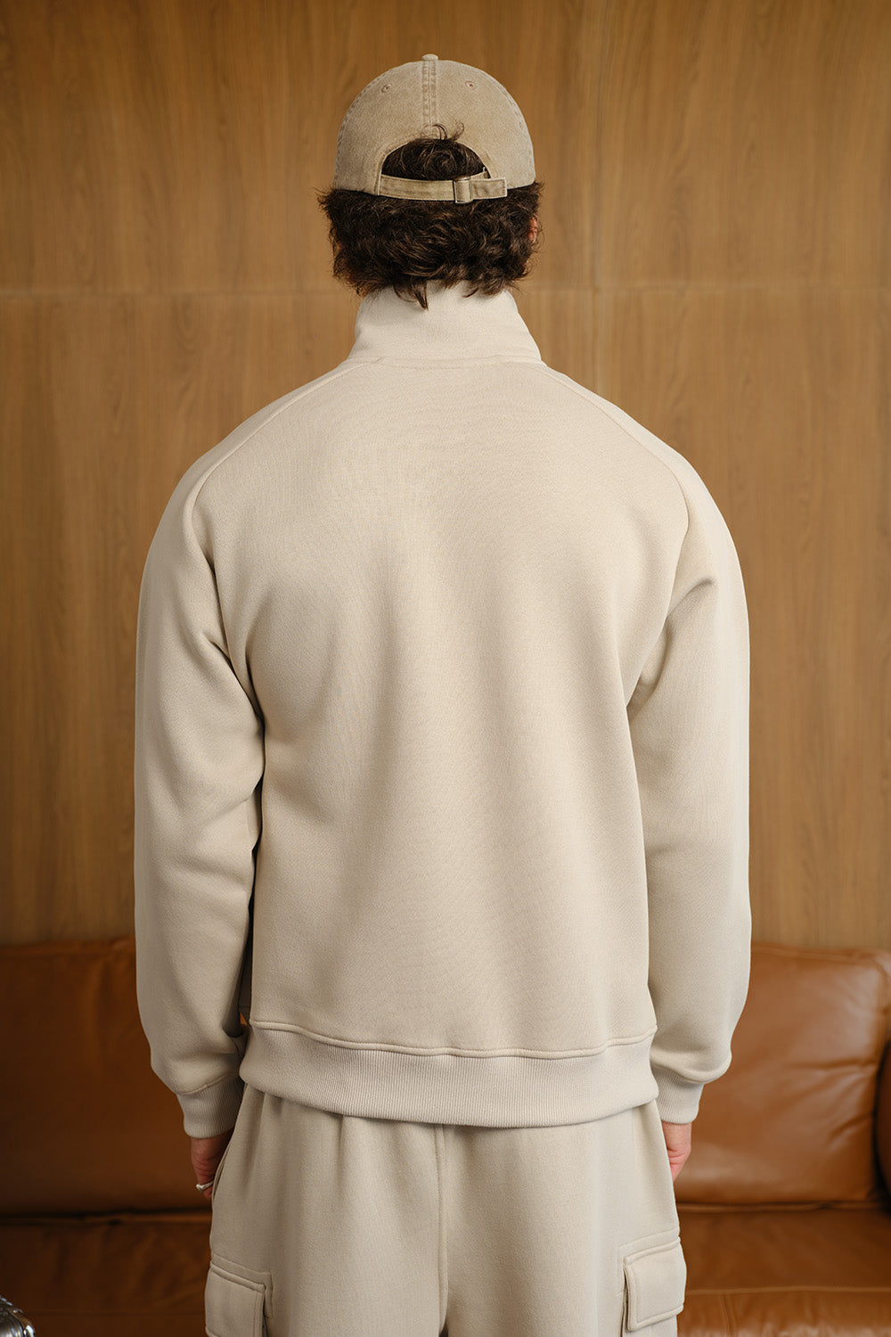 Oatmilk High Neck Zipper Jacket