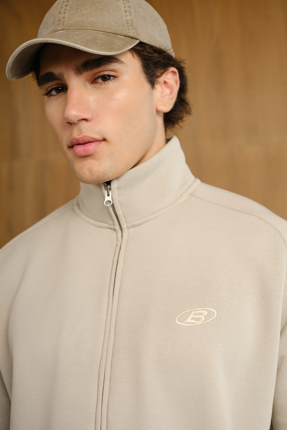 Oatmilk High Neck Zipper Jacket