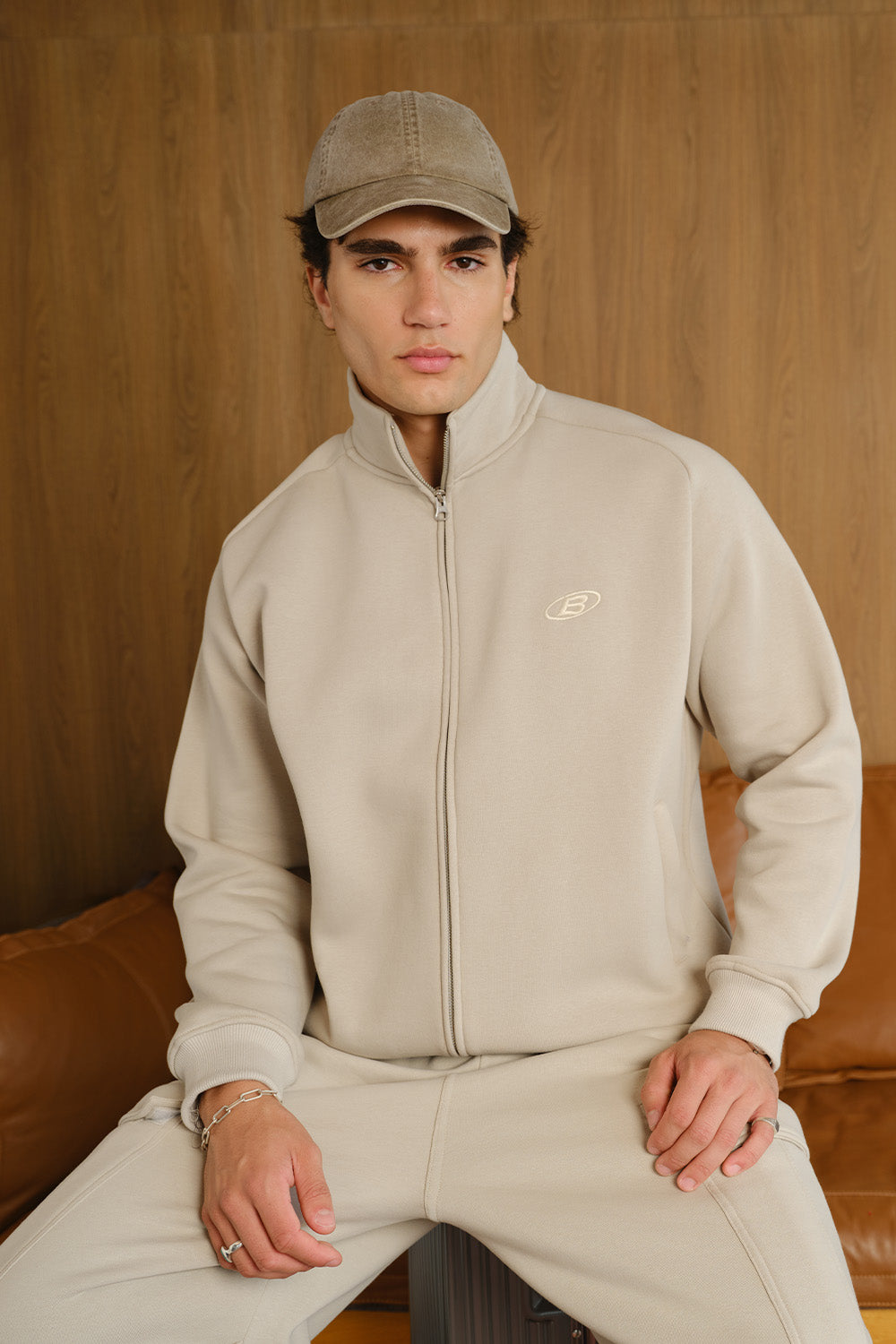 Oatmilk High Neck Zipper Jacket