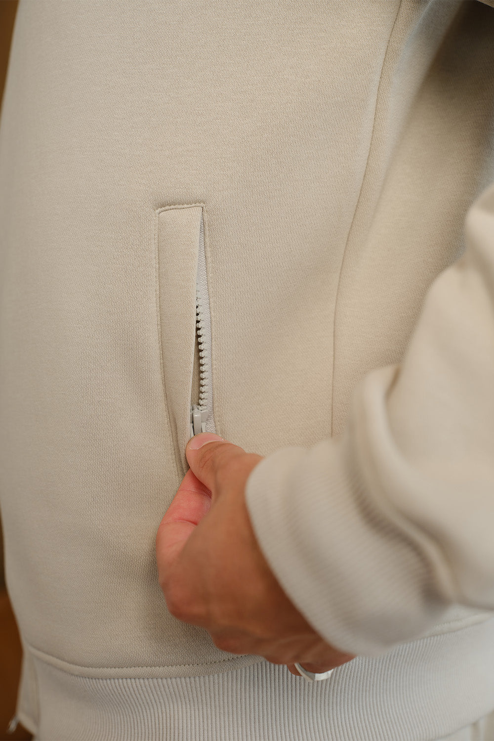 Oatmilk High Neck Zipper Jacket