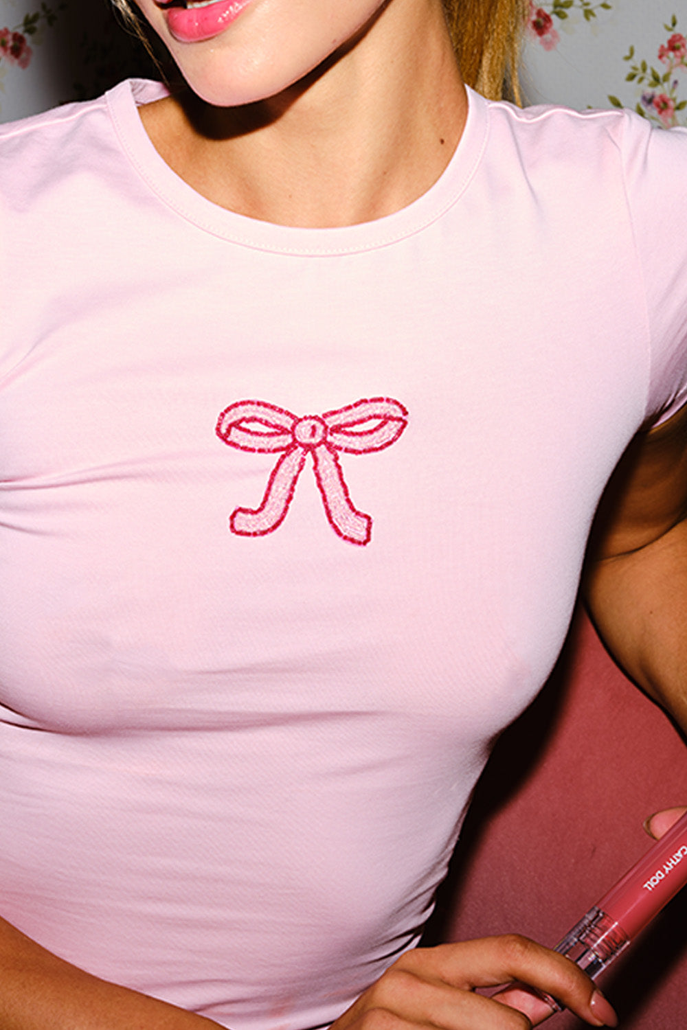 Pretty Bow Beaded Embroidery Baby Tee