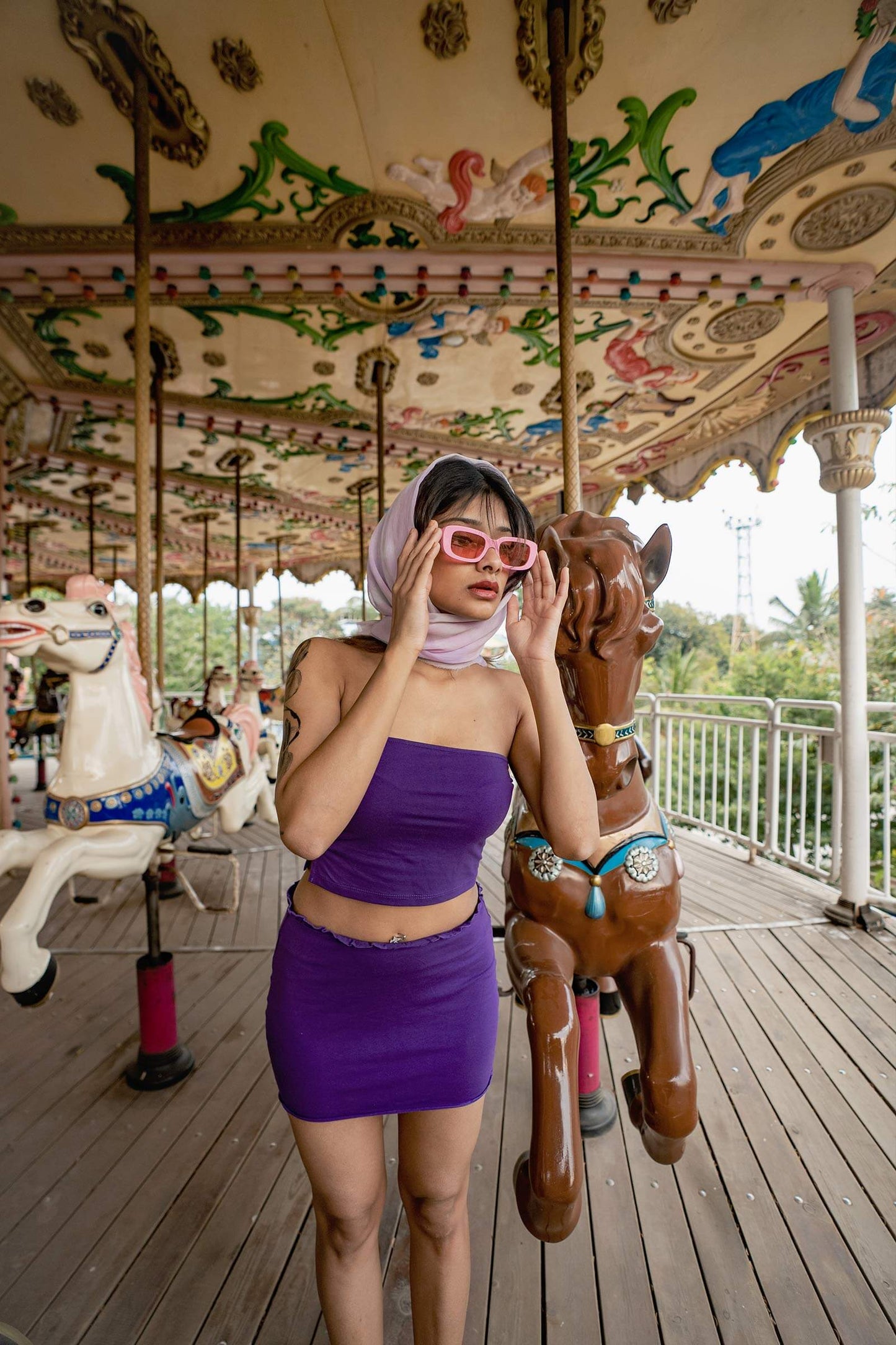 Purple Strapless Co-ord Set