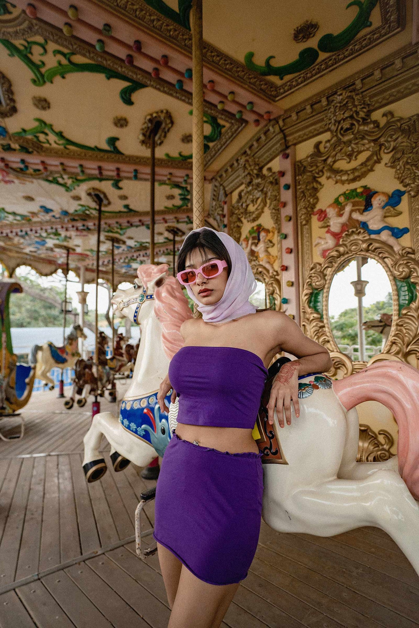 Purple Strapless Co-ord Set