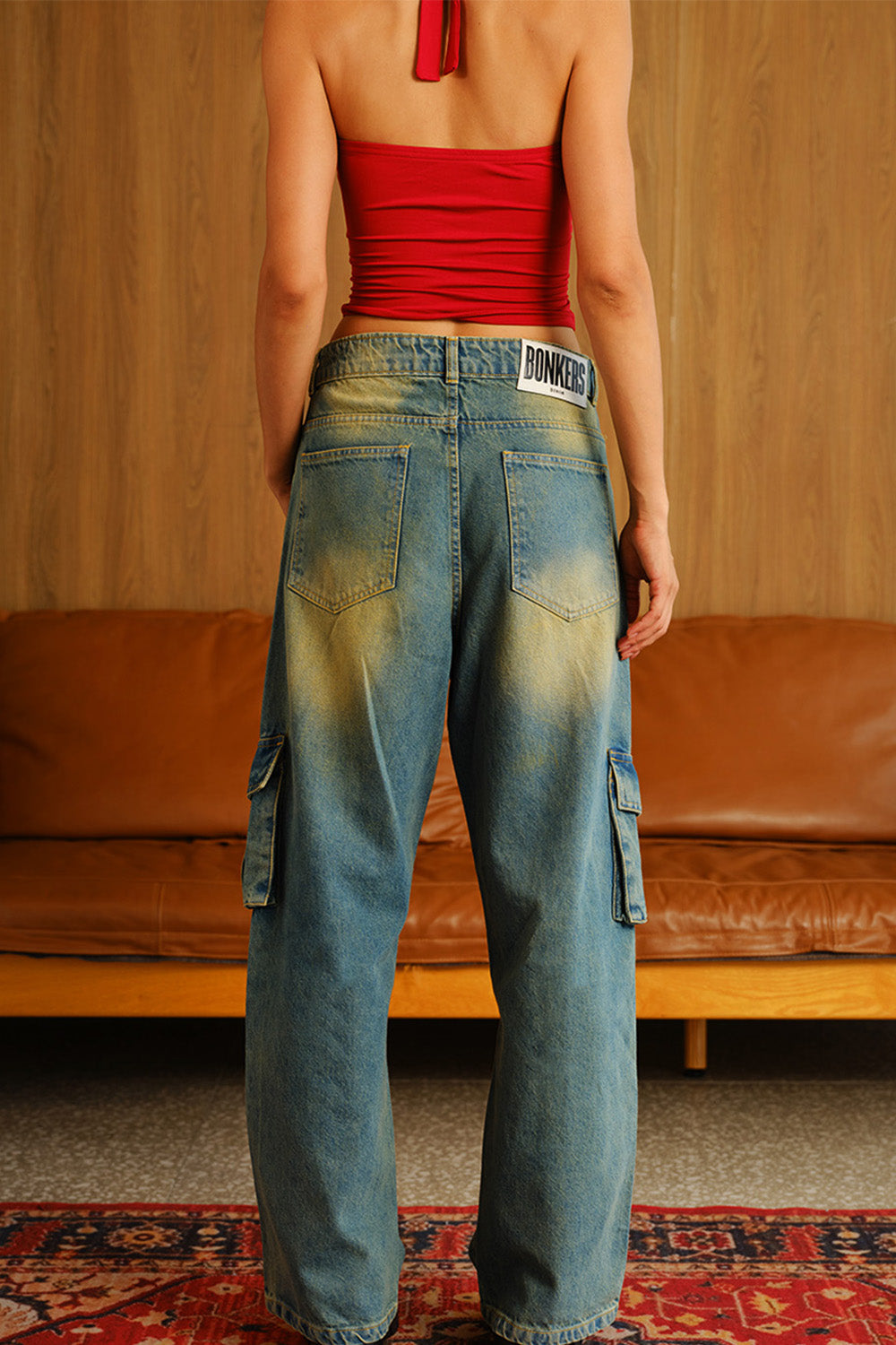 Stone Wash Workwear Cargo Jeans