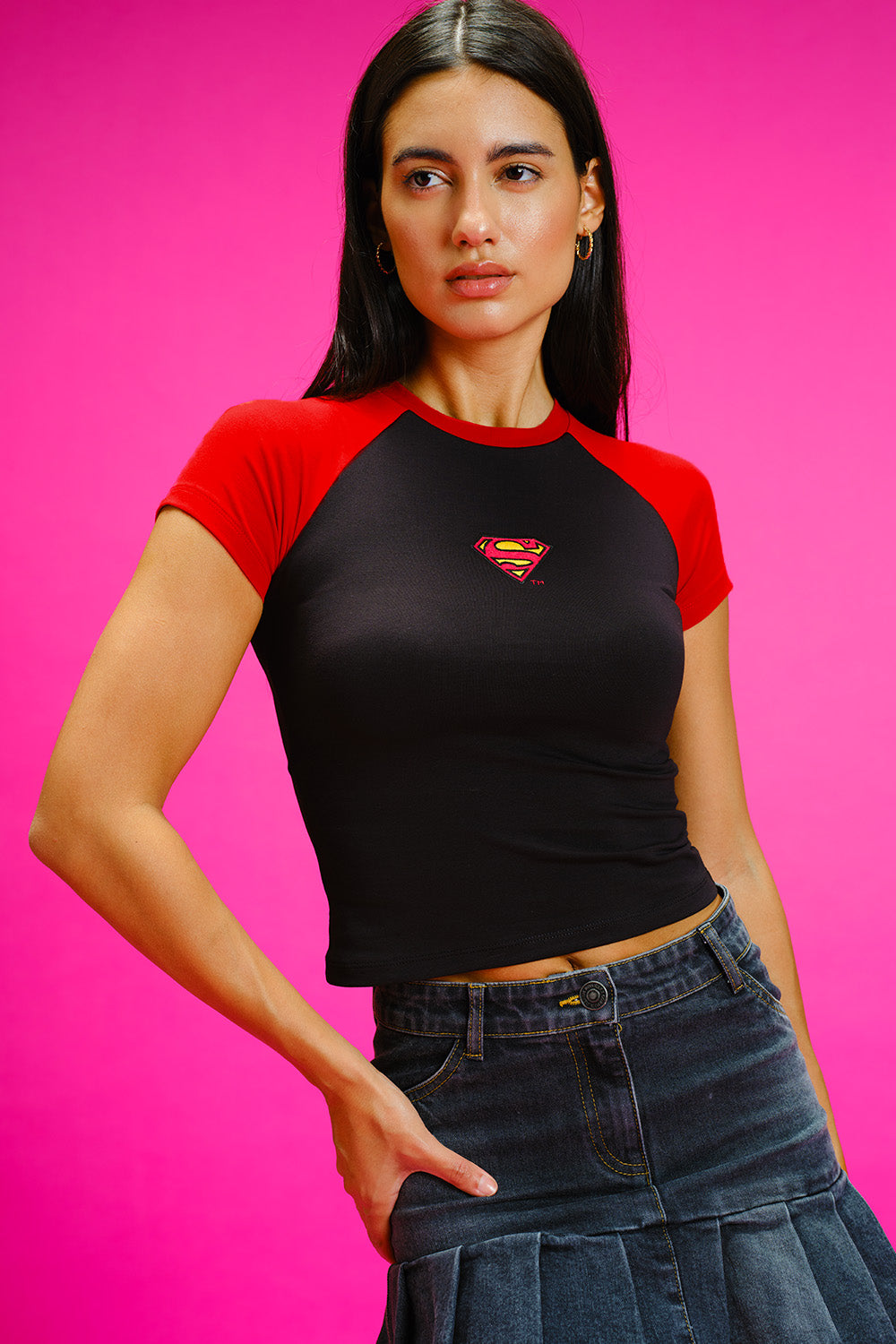 Superman Raglan Sleeves Baby Tee